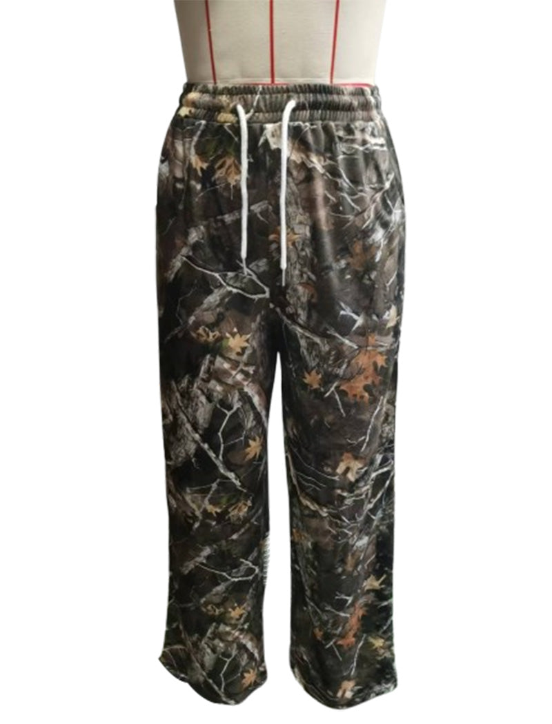 Wide-Leg Camo Printed Drawstring Pants