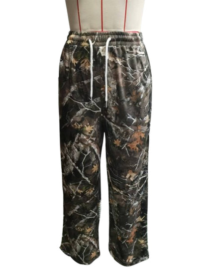 Wide-Leg Camo Printed Drawstring Pants
