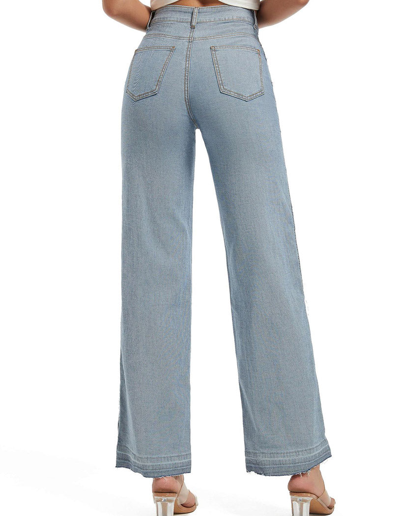 Two-Tone Wide-Leg Jeans with Seam Detailing