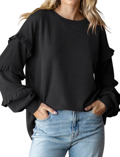 Ruffled Sleeve Knit Top