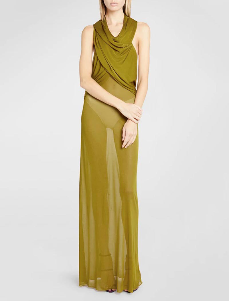 Draped Hooded Maxi Dress