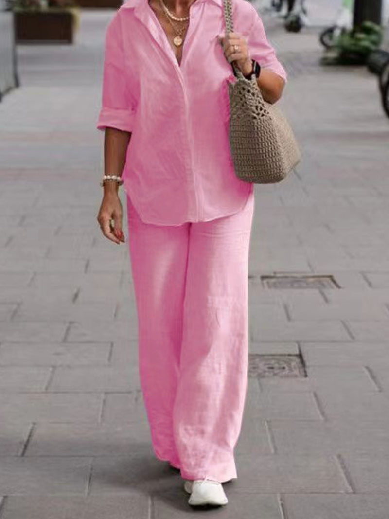 Long-Sleeve Shirt and Wide-Leg Pants Set