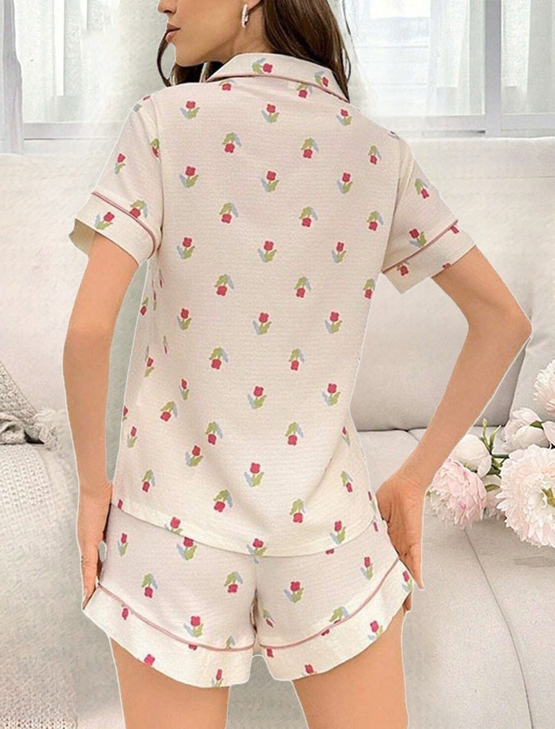 Floral Print Pocket Lounge Set Pajamas