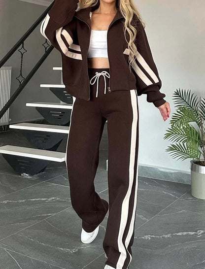 Striped Zip-Up Top and Casual Jogger Set