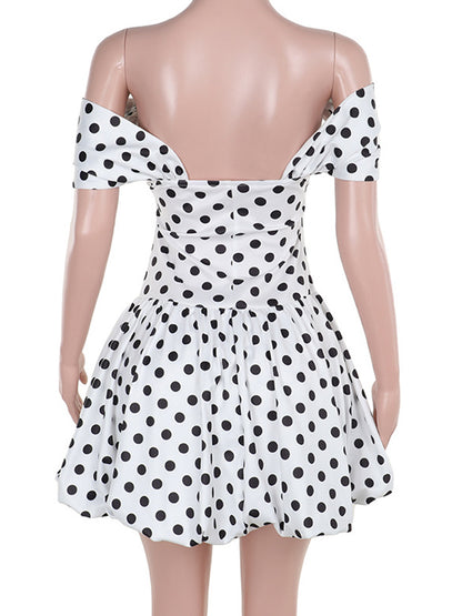 Off-the-Shoulder Polka Dot Bubble Dress