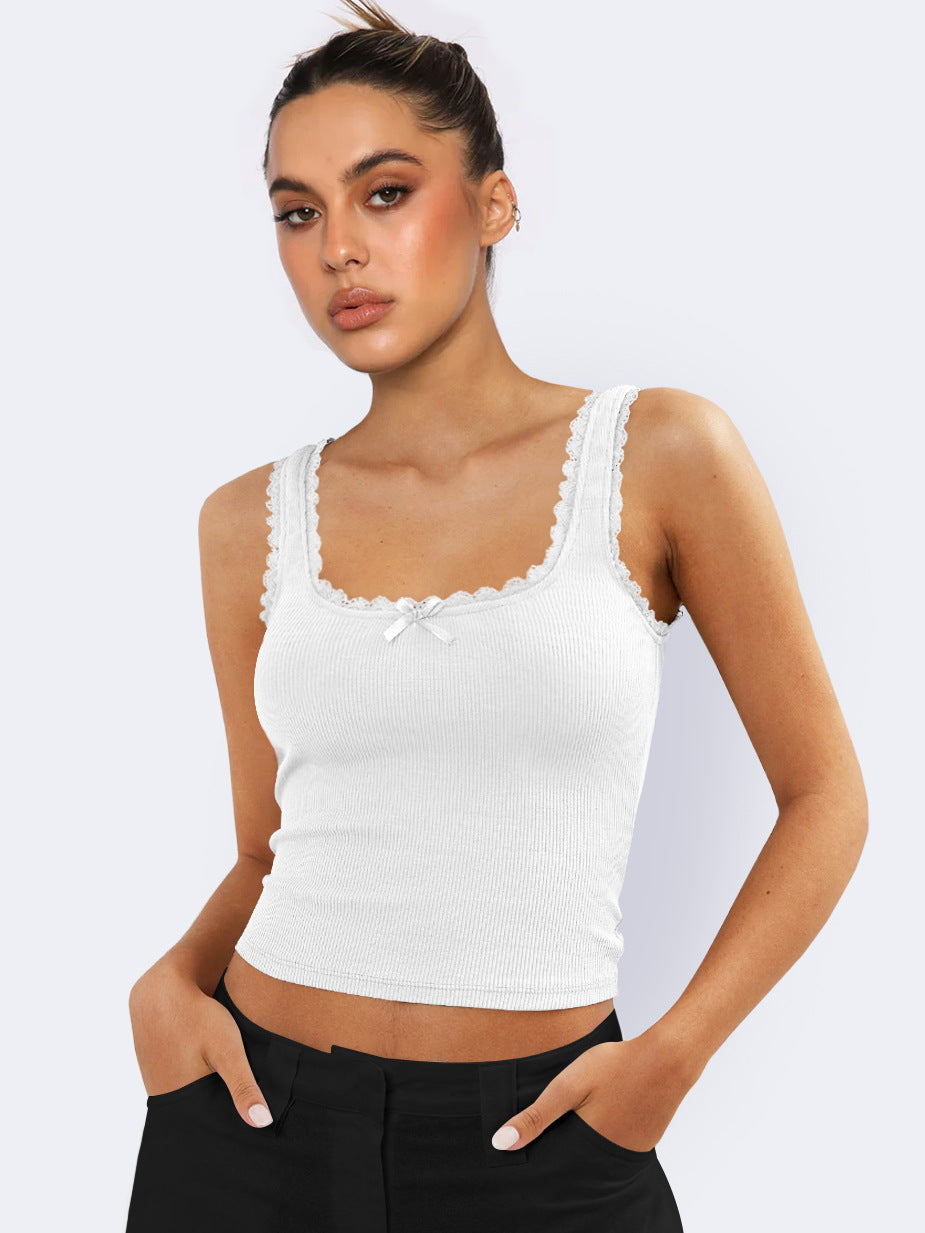 Lace Trim Knit Crop Top