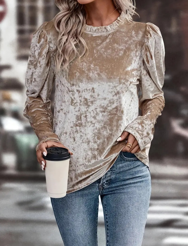 Velvet Puff Shoulder Long Sleeve Top