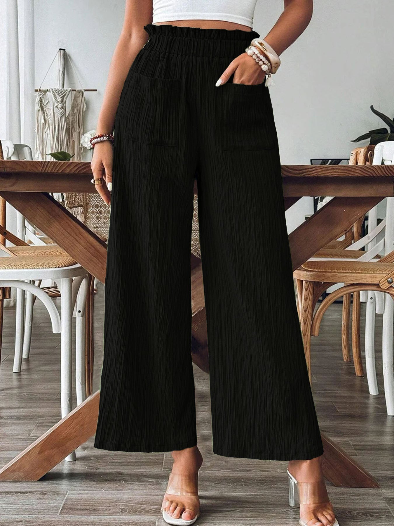 Ruffle Wide-Leg Pants