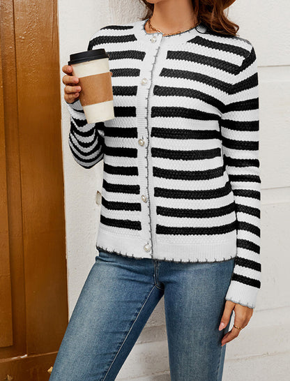 Striped Knit Button-Up Cardigan