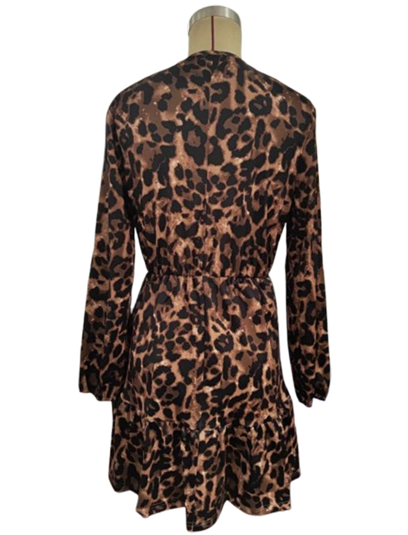 Leopard Print Long Sleeve Tiered Dress