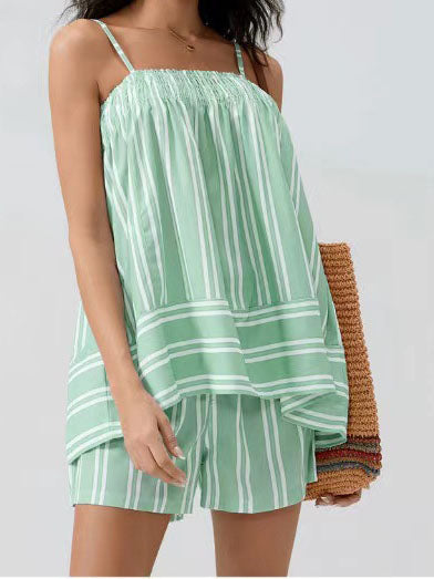 Striped Sleeveless Top and Shorts Set