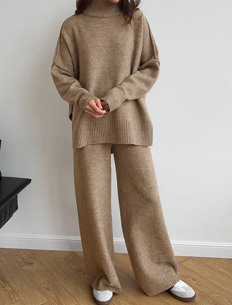 Knit Turtleneck Sweater and Wide-Leg Pants Set