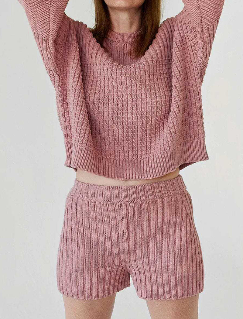 Ribbed Knit Sweater and Shorts Set