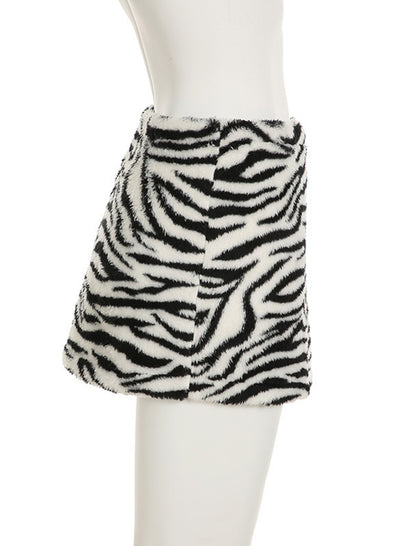 Zebra Faux Fur Mini Skirt