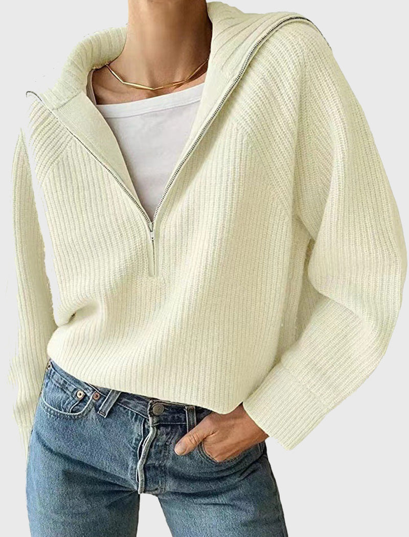 Half-Zip Ribbed Sweater with Relaxed Fit