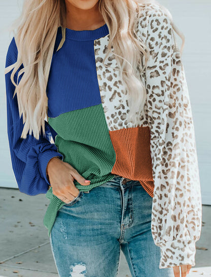 Color Block Leopard Patch Top