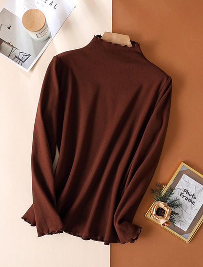 Ruffled Mock Neck Long-Sleeve Top