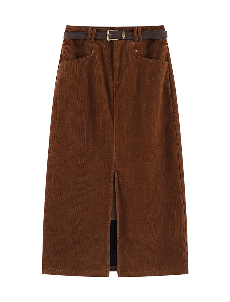 Corduroy High-Waist Midi Skirt