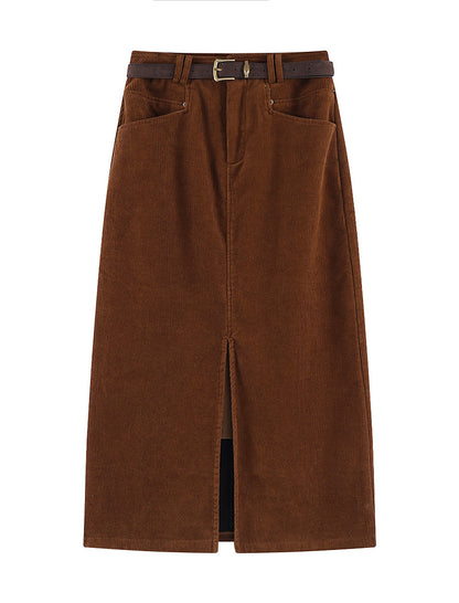 Corduroy High-Waist Midi Skirt