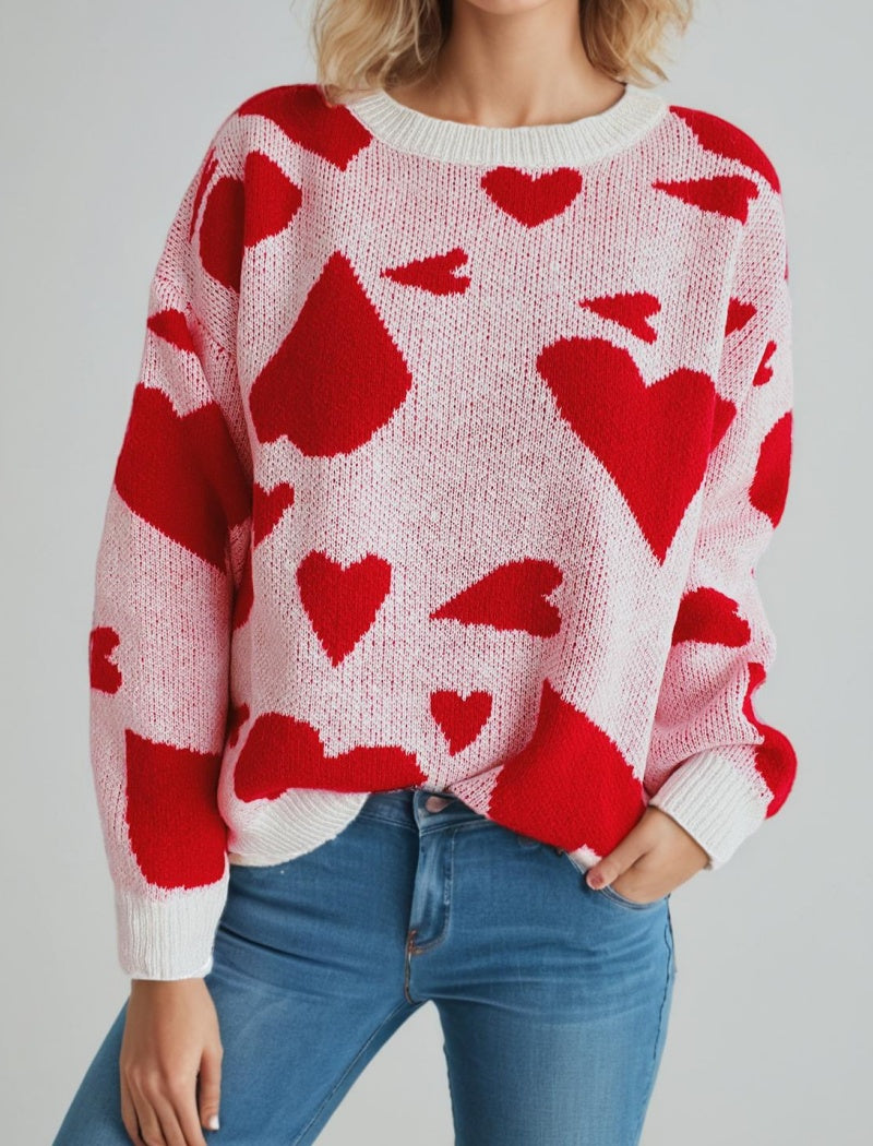 Heart Pattern Knit Sweater