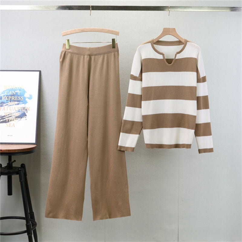 Striped Knit Sweater and Wide-Leg Pants Set