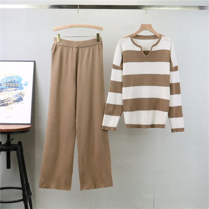 Striped Knit Sweater and Wide-Leg Pants Set