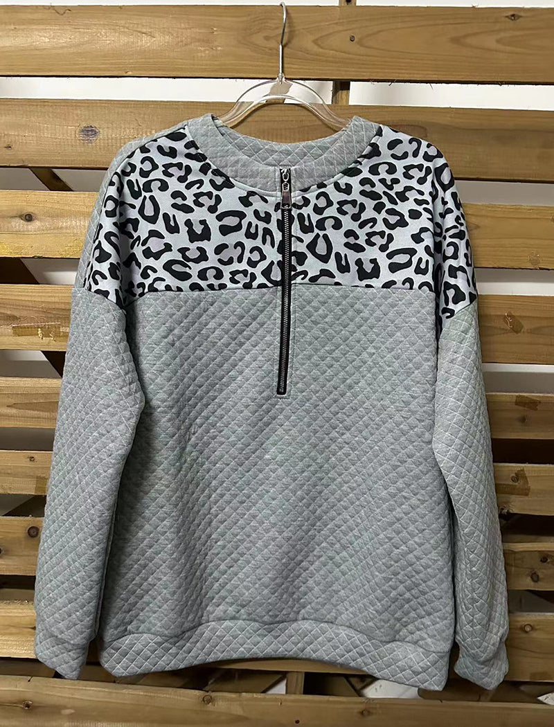 Leopard Accent Zippered Top