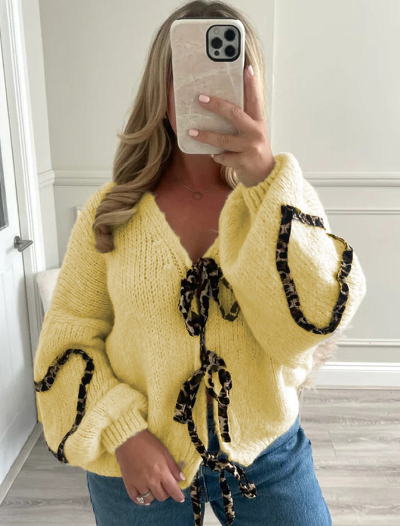 Tie-Front Knit Sweater with Heart Accents