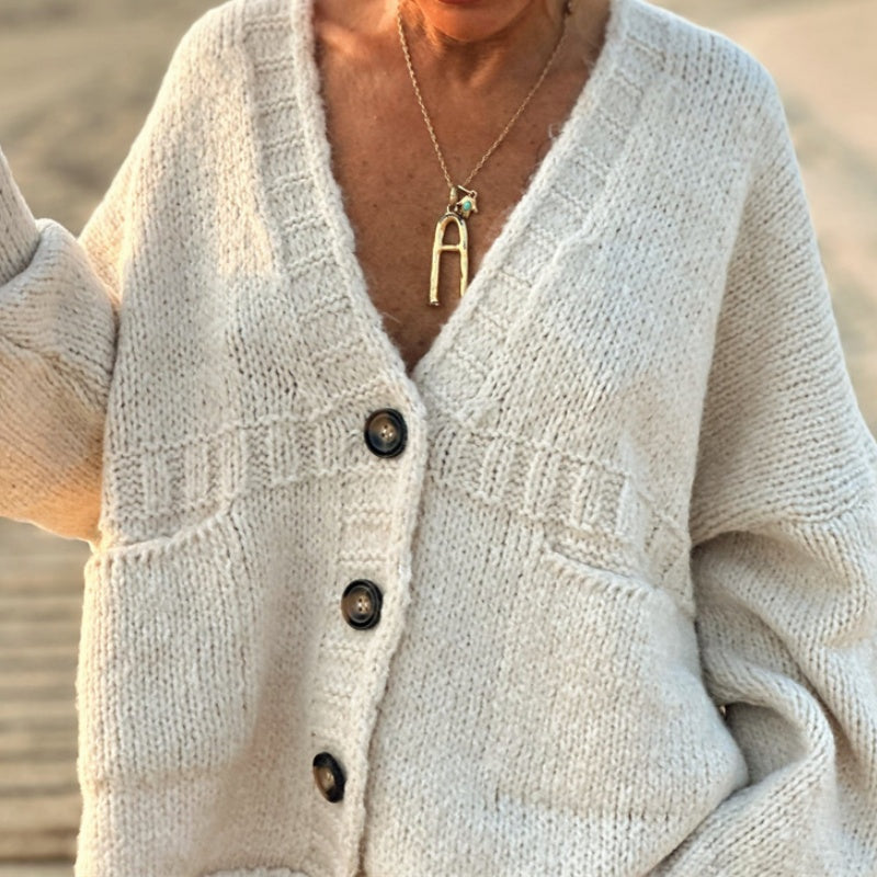 Button-Up Knit Cardigan with Front Pockets