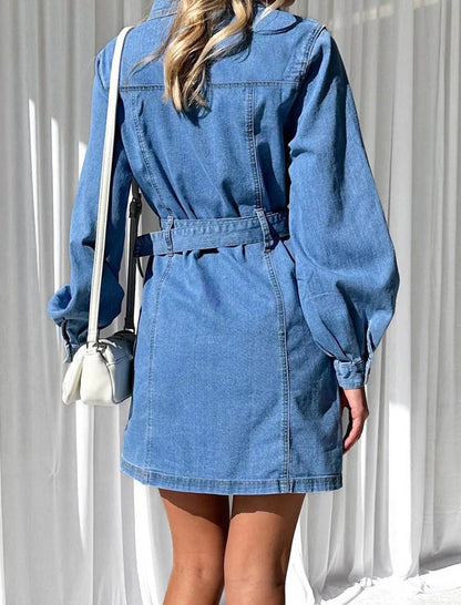 Buttoned Belted Denim Mini Dress