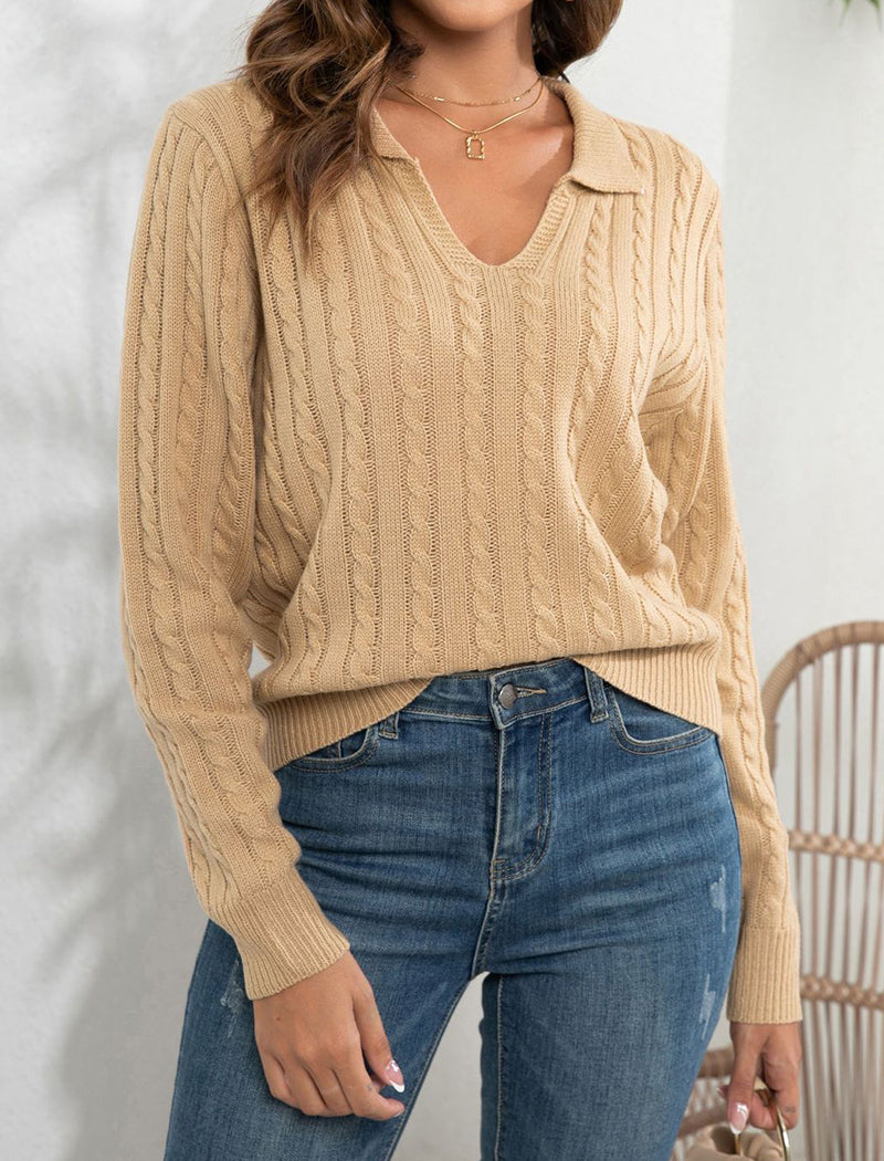 Oversized Collared Cable Knit Sweater