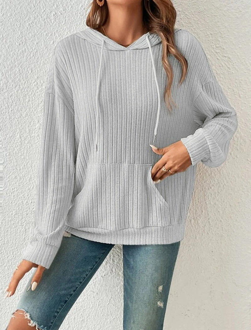 Ribbed Knit Hoodie with Front Pocket