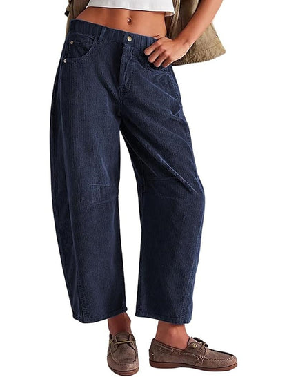 Wide-Leg Cropped Corduroy Pants