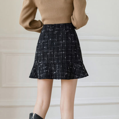 Ruffle Plaid Button Skirt