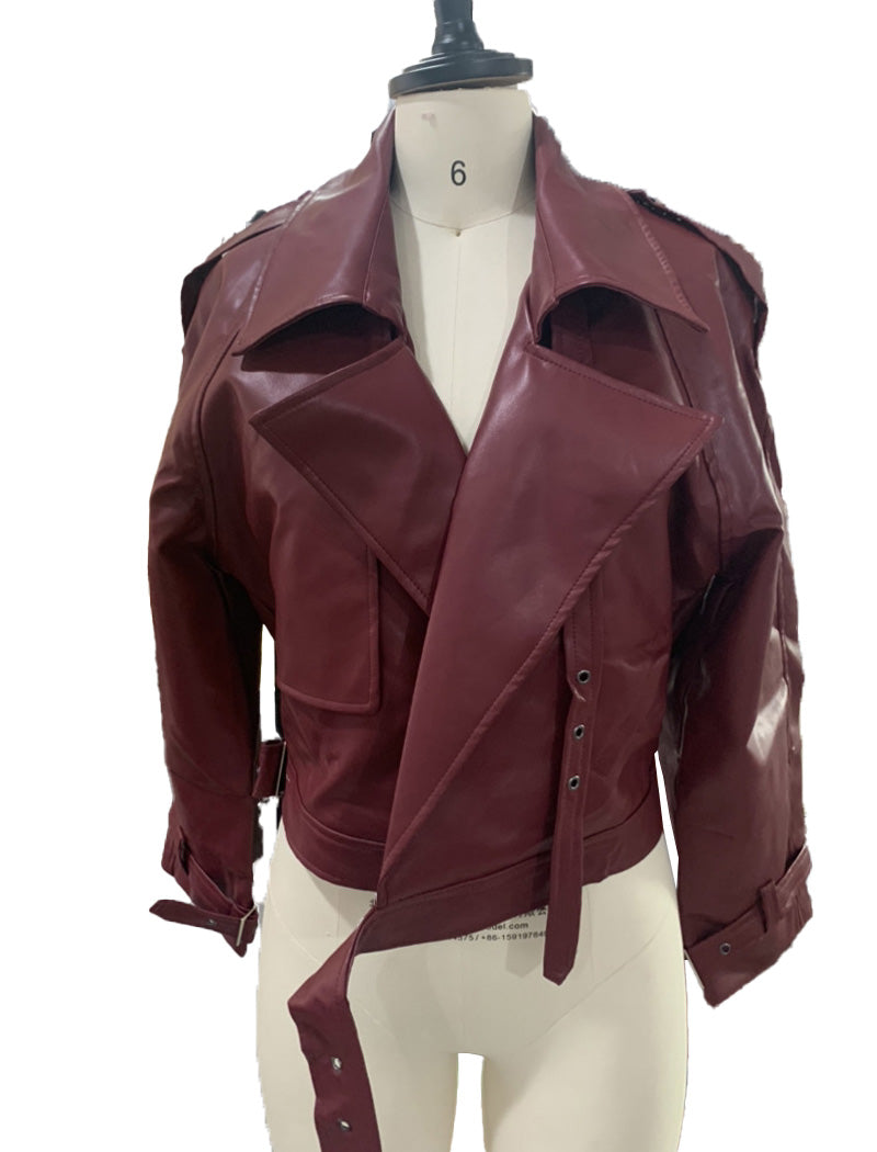 Belted Faux Leather Jacket