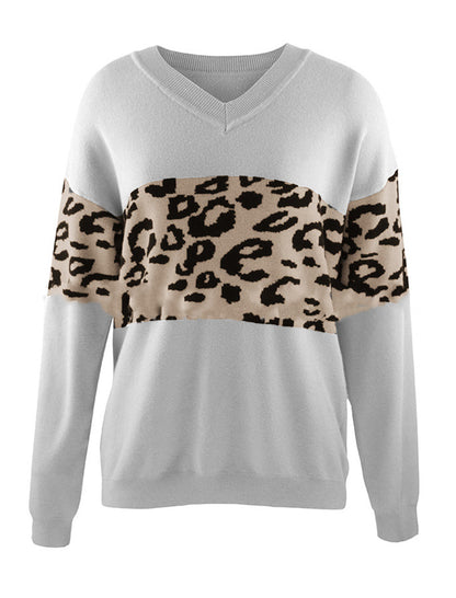 Leopard Accent V-Neck Sweater