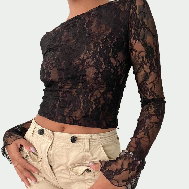 Floral Lace Long Sleeve Sheer Top