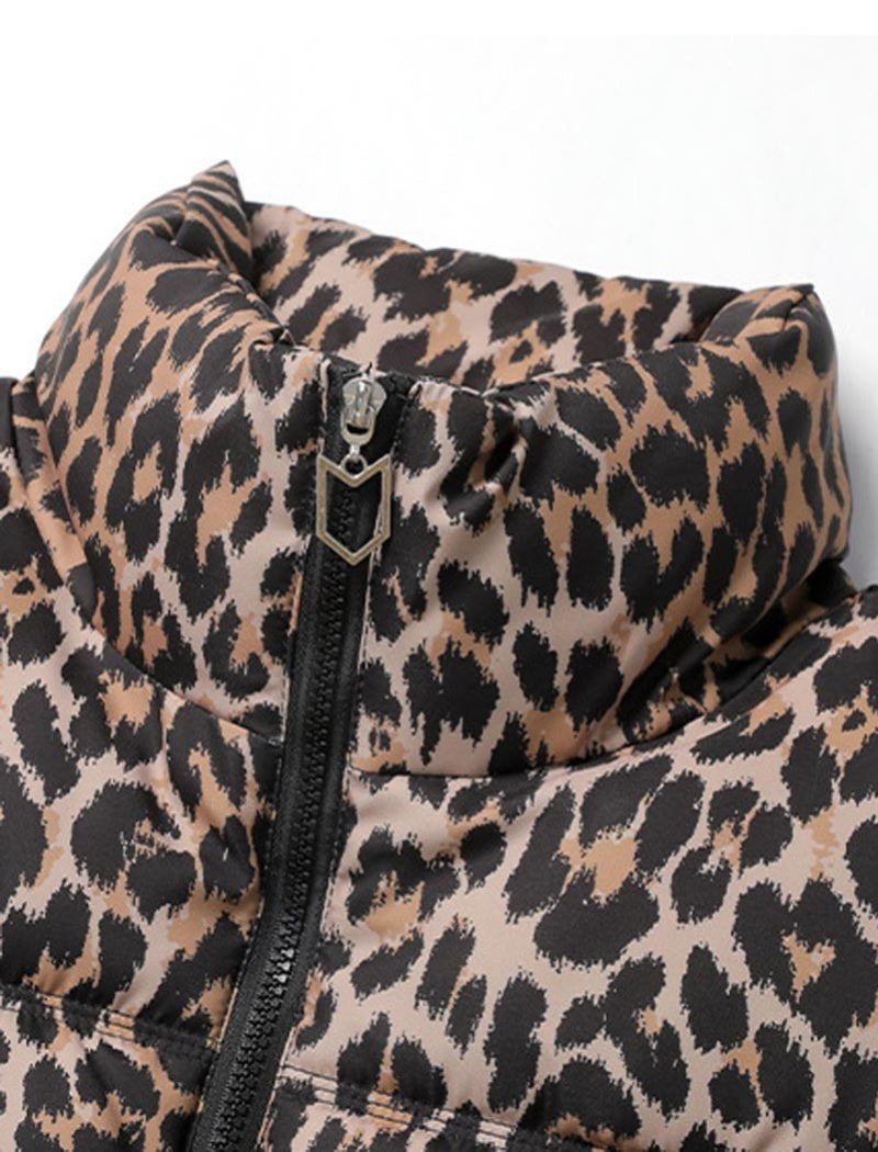 Sleeveless Leopard Print Puffer Vest