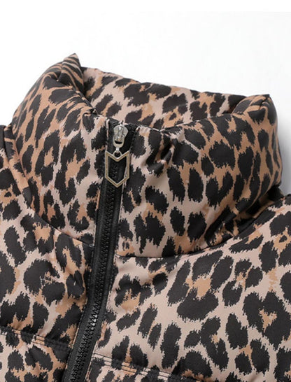 Sleeveless Leopard Print Puffer Vest