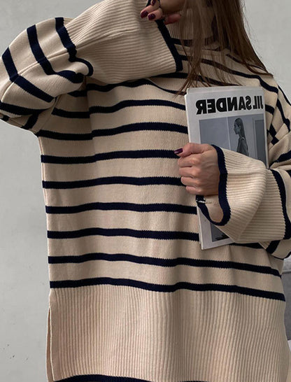 Striped Oversized Turtleneck Sweater