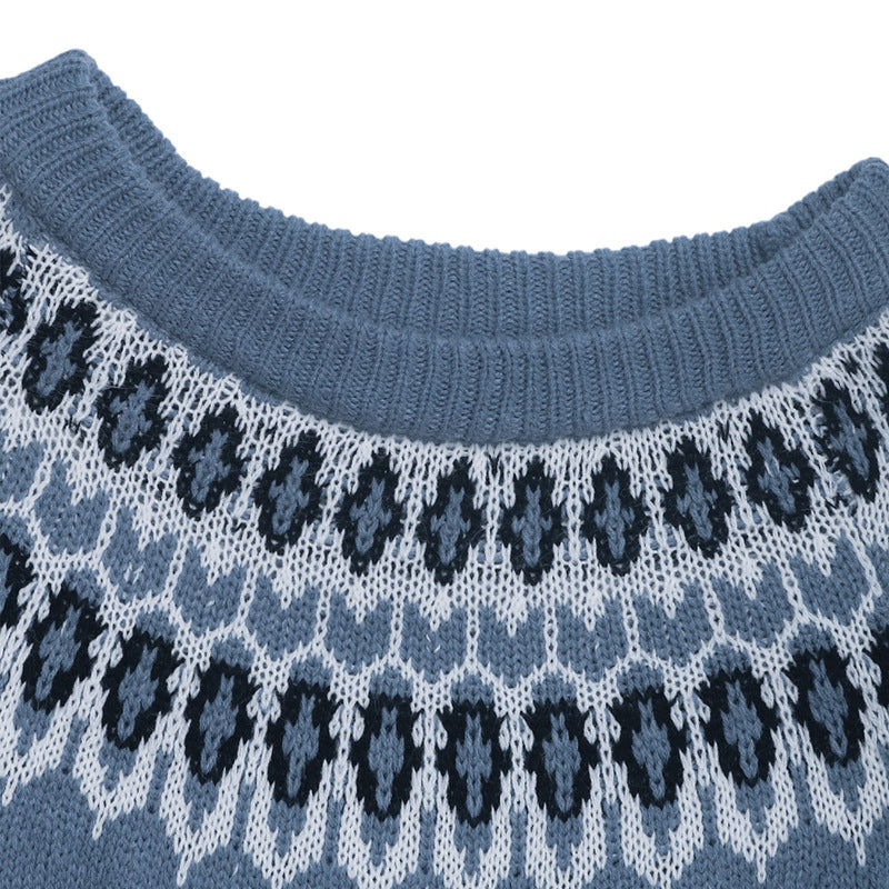 Nordic Pattern Crew Neck Knit Sweater