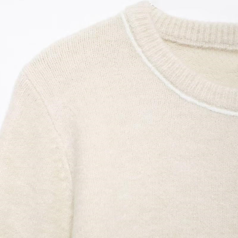 Colorblock Trim Round Neck Knit Sweater