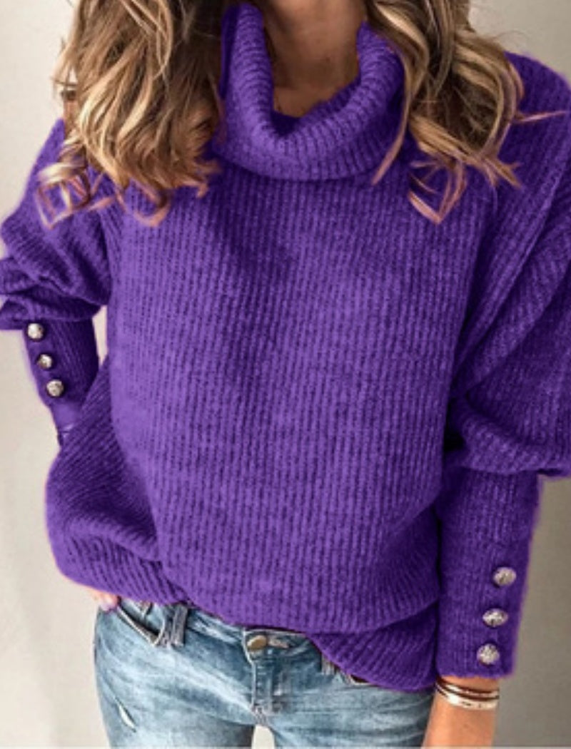 Oversized Button Turtleneck Sweater