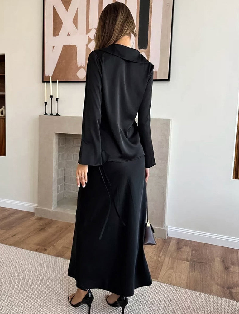 Tie-Front Bell Sleeve Top and Maxi Skirt Set