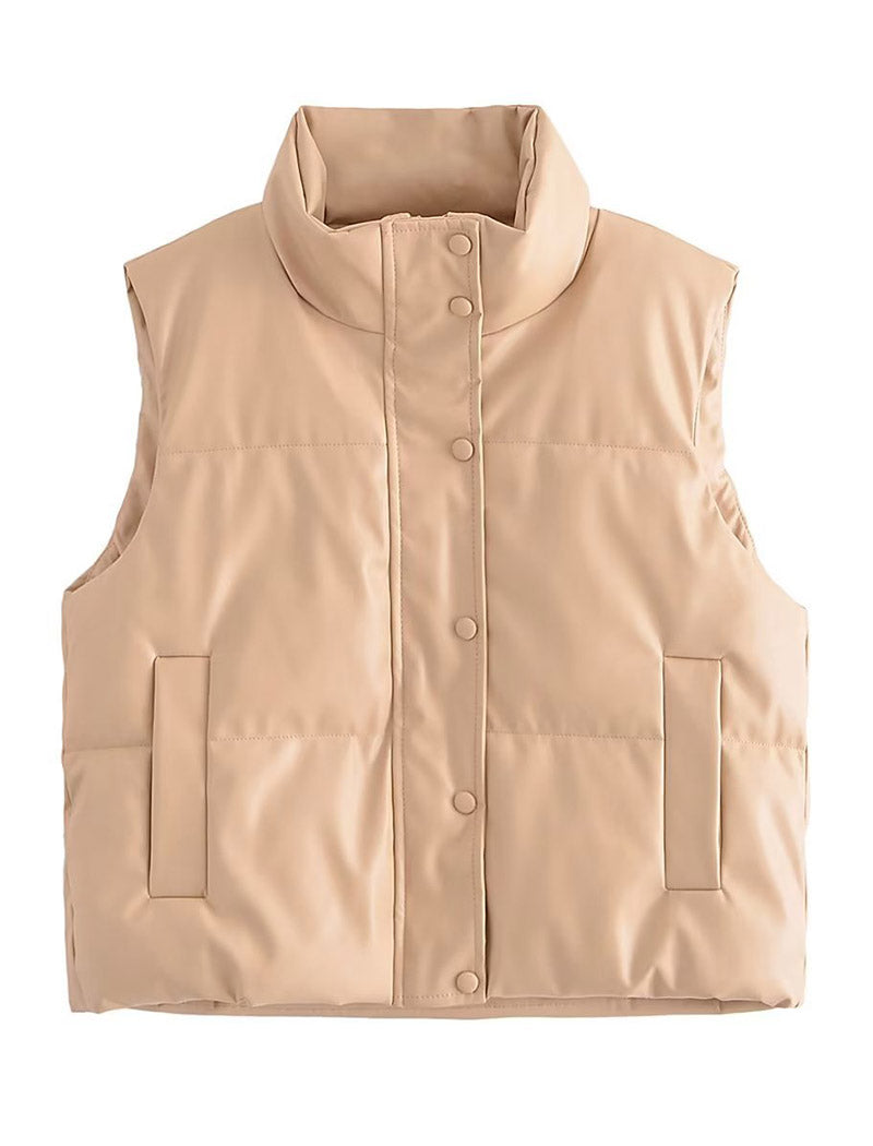 Padded Stand-Collar Sleeveless Vest