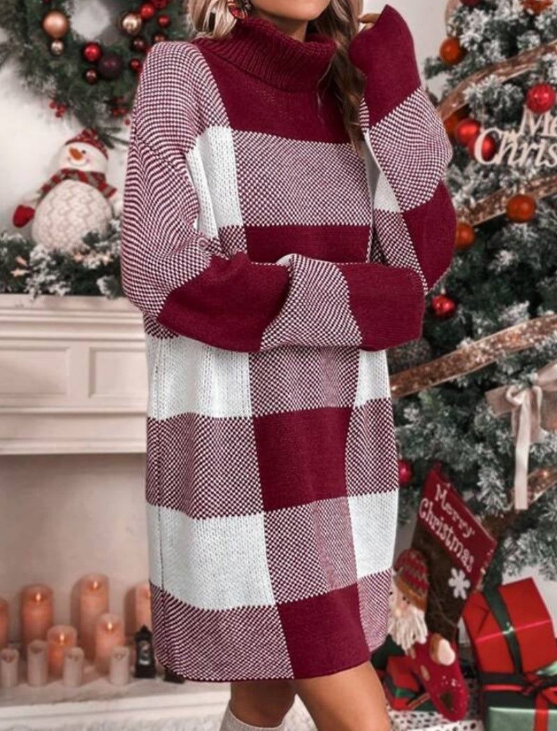 Plaid Color-block Sweater Dress