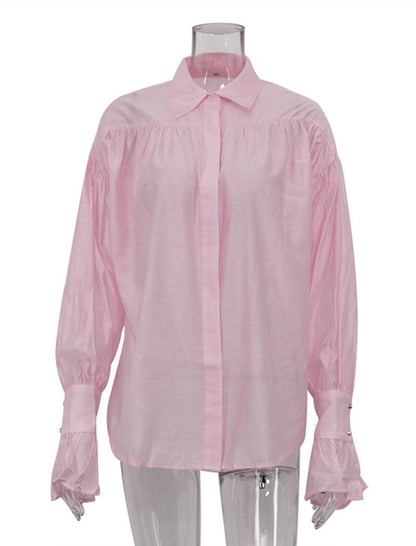 Buttoned Flare-Sleeve Blouse