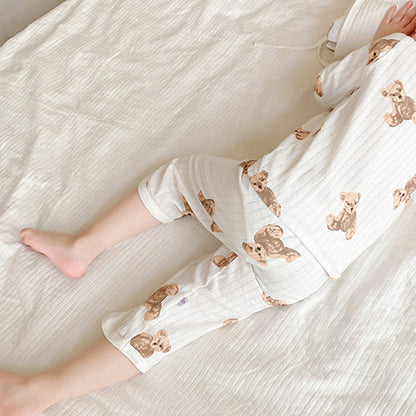 Cartoon Print Short-Sleeve Top and Pants Pajama Set (Kids)