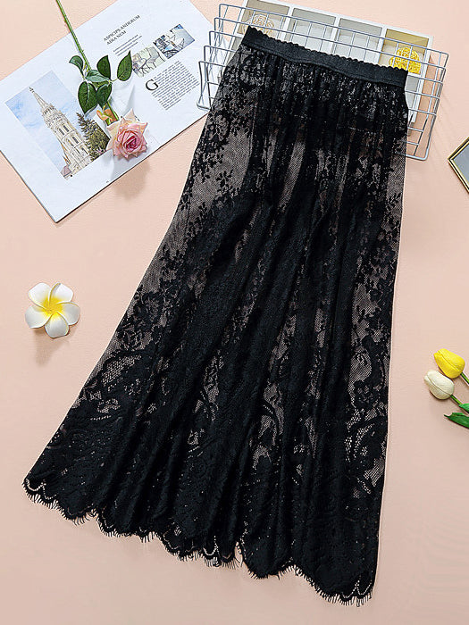 Lace Layered Midi Skirt