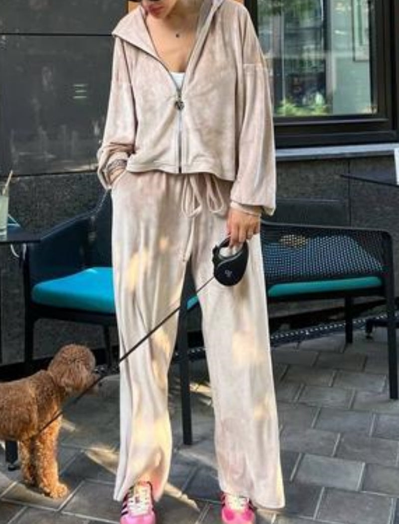Hooded Belted Lounge Set with Wide Pants